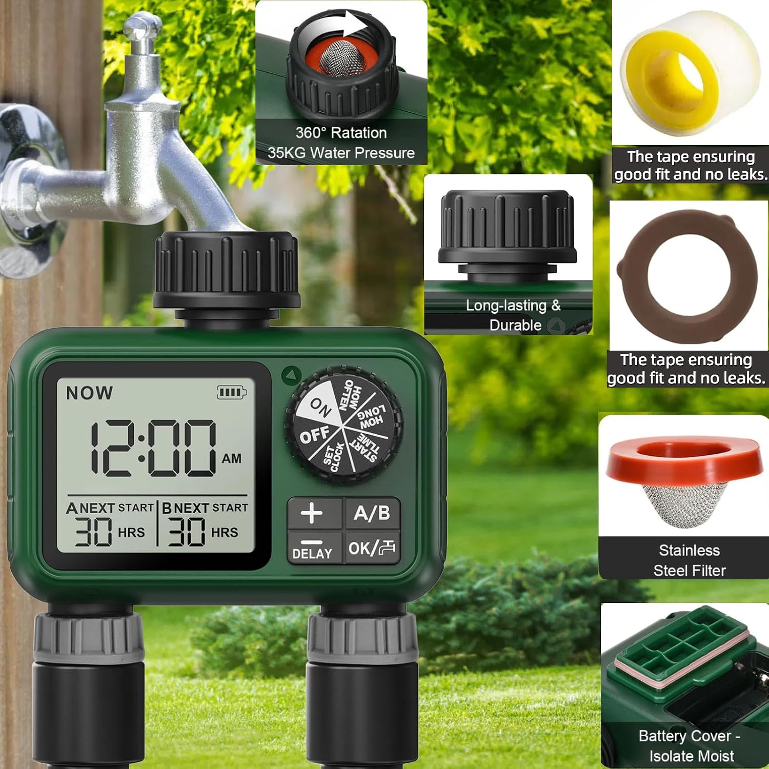 Water Timer for Outdoor Garden Hose, Sprinkler Timer for Garden | Faucet with Auto/Manual/Rain Delay Mode, Sprinkler