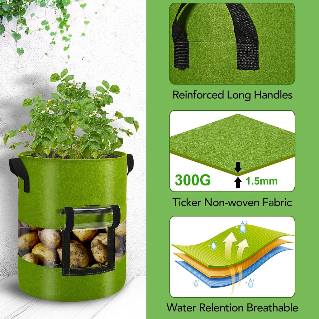 Visible Tomato/Strawberry/Sweet Potato/Carrot/Potato Grow Bags 7 Gallon 3-Pack, Heavy Duty Thickened Aeration Nonwoven