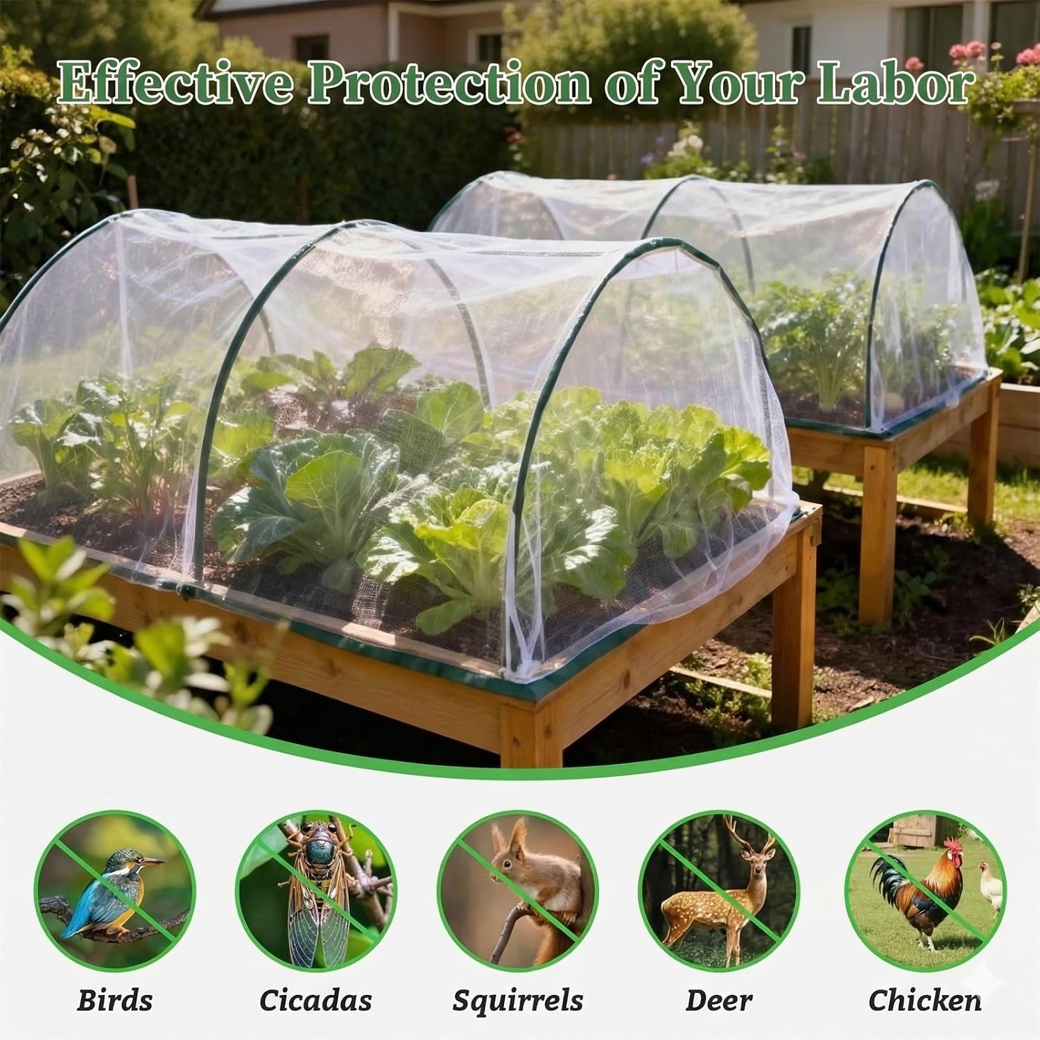 Garden Netting Kit for Raised Beds, 10x30FT Plant Cover Ultra Fine Mesh Netting & 6 Sets Fiberglass Garden Hoops & 18