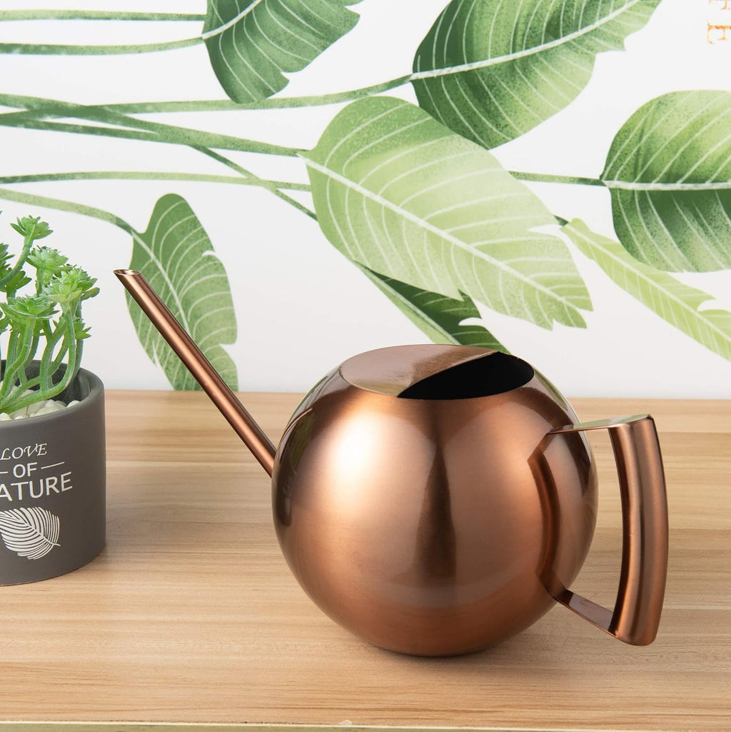 IMEEA 45oz/1.3Liter Metal Watering Cans for Indoor Plants Stainless Steel for Office Fish Bowl Shape (Copper Color)