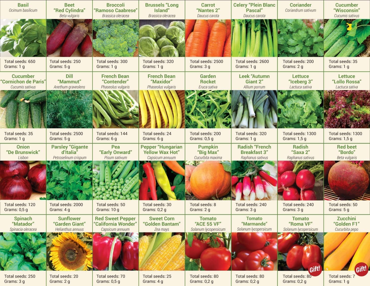 30 Vegetable Seeds Variety Kit - Over 15000 Seeds for Planting Vegetables & Herbs, Premium Garden Seeds Gift Box