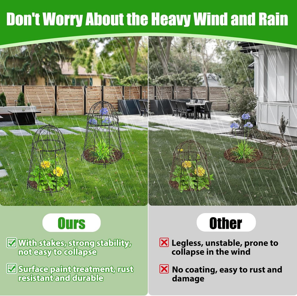 6 Pack Garden Cloches for Plants, Sturdy Chicken Wire Cloches Plant Cover | Includes 6 Ground Stakes, Large Wire Cage