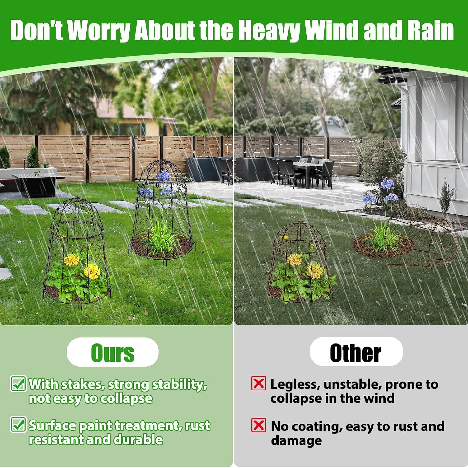 6 Pack Garden Cloches for Plants, Sturdy Chicken Wire Cloches Plant Cover | Includes 6 Ground Stakes, Large Wire Cage
