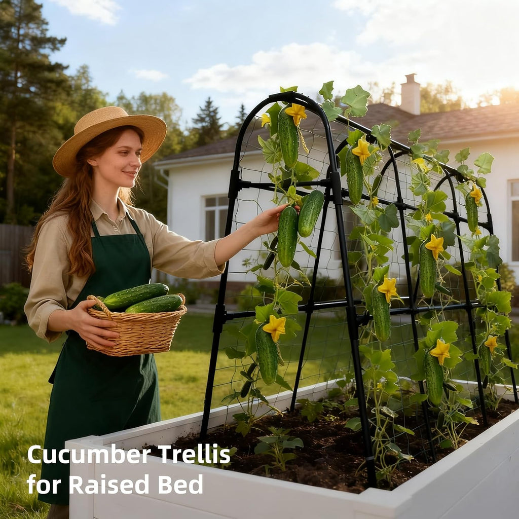 Cucumber Trellis for Raised Bed, U-Shape Garden Arch Metal Support for Climbing Plants, Metal Arch Plant Support