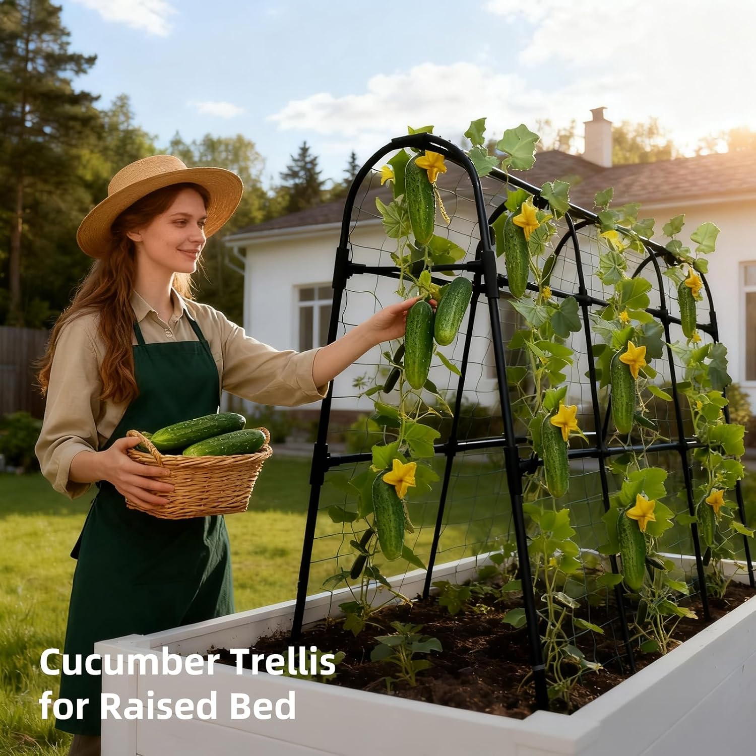 Cucumber Trellis for Raised Bed, U-Shape Garden Arch Metal Support for Climbing Plants, Metal Arch Plant Support