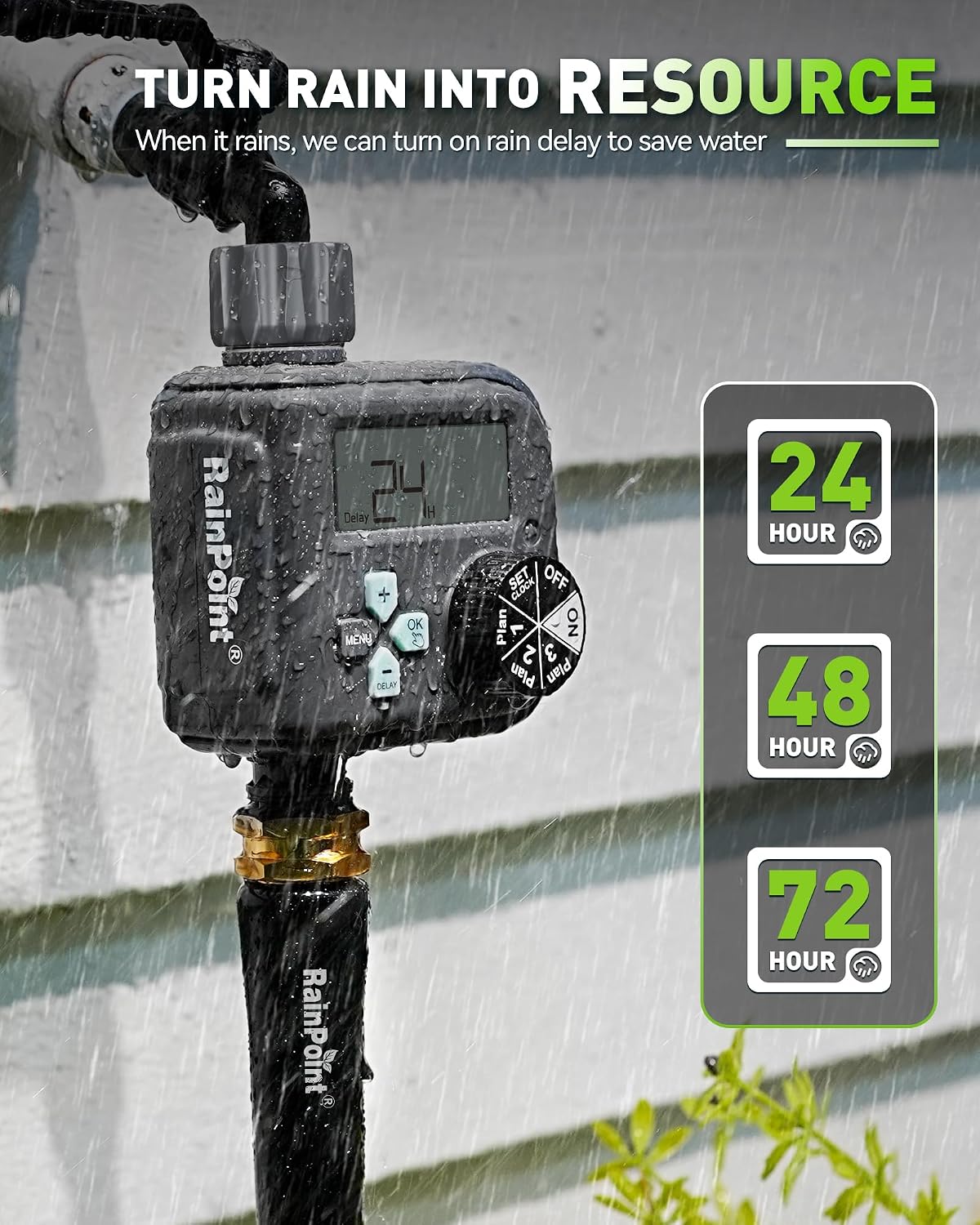 RAINPOINT Sprinkler Timer with 3 Independent Programs, Hose Timer with Rain Delay/Manual/Automatic Irrigation System