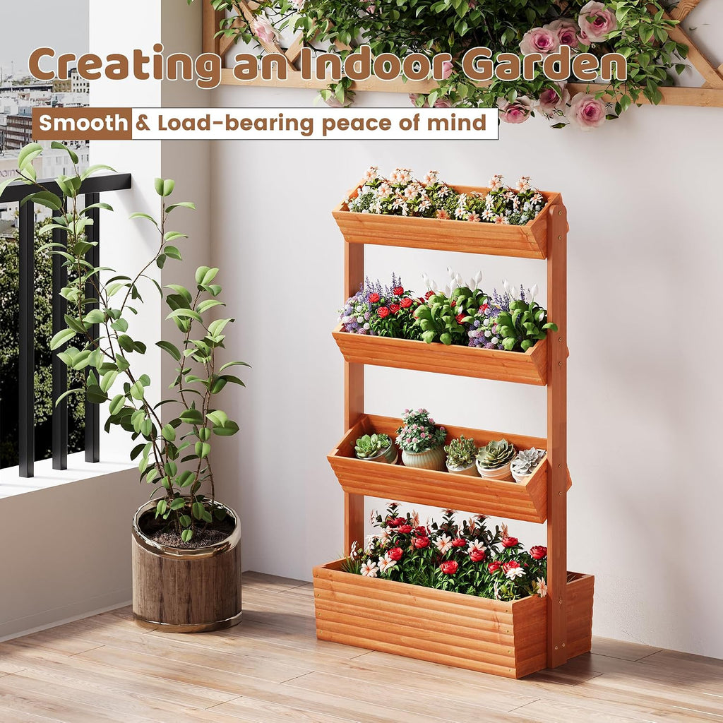 Wooden Raised Garden Bed Vertical Planter Box, Freestanding Plant Stand for Indoor Outdoor Plants, Herbs, Flowers