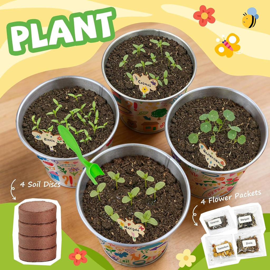Paint & Plant Flower Growing Kit for Kids - Easter Gifts for Kids Gardening Set with 4 Pots - Unique Birthday, Crafts &