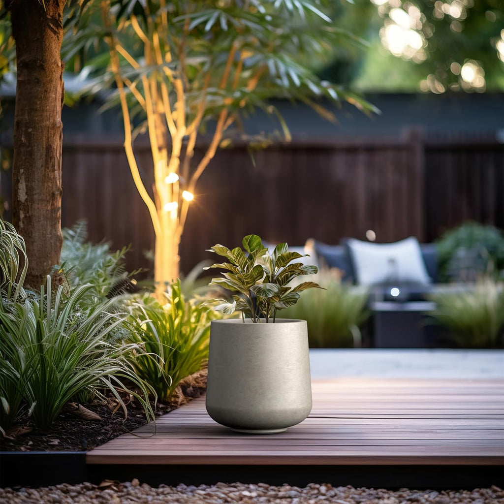 Kante Accent Round Curved Weathered Concrete Planter 13" Dia, Outdoor | Rubber Plug for Indoor, Drainage for Garden