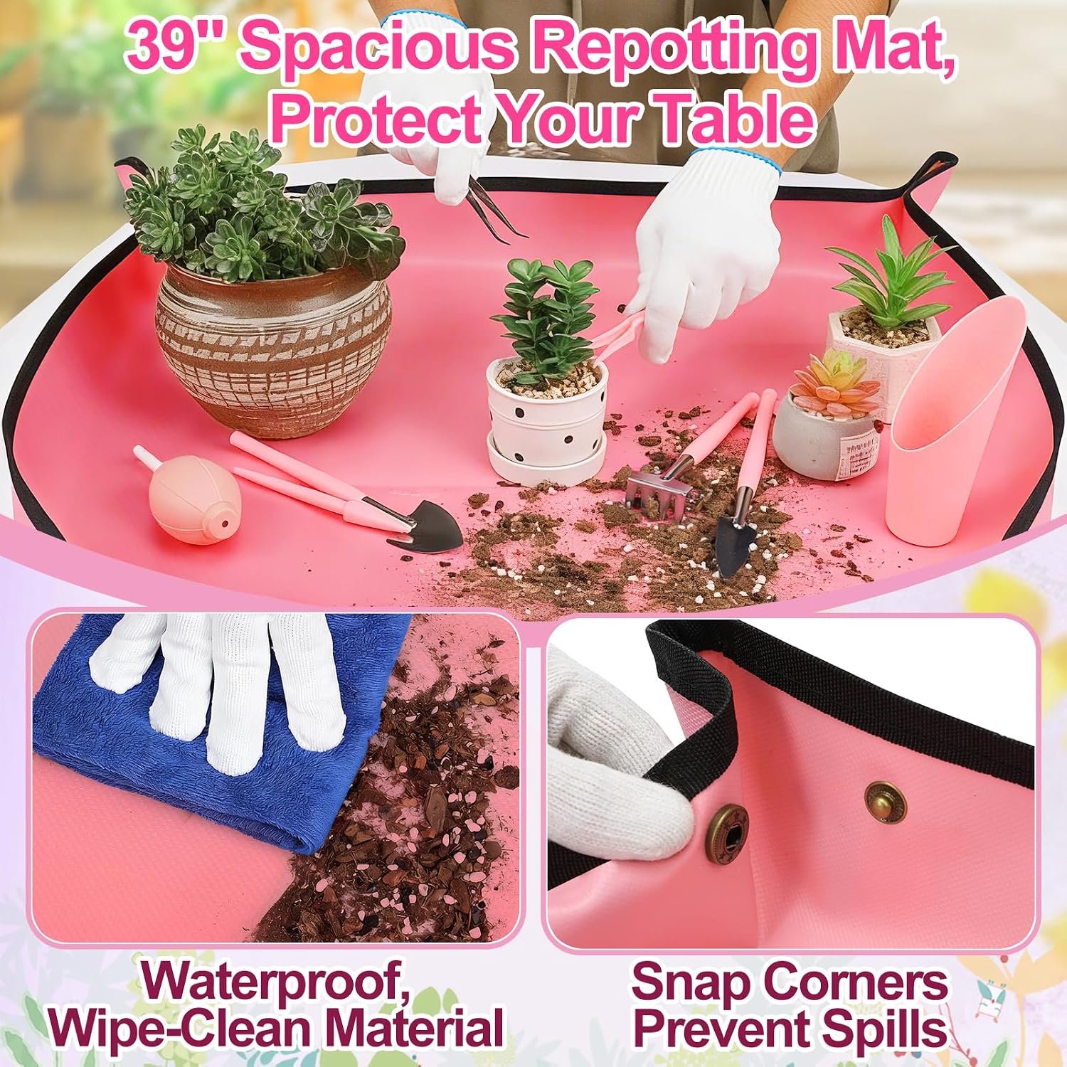 ANPHSIN 44pcs Small Gardening Tools Gifts for Women Beginners, Pink | Garden Hand Tools Set for Indoor Succulent