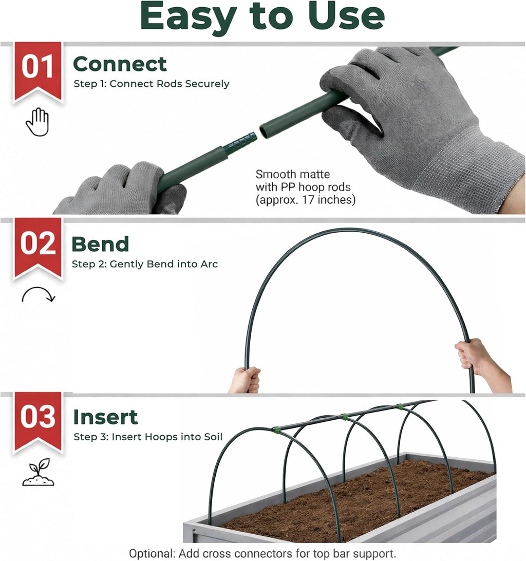 Gardzen Garden Hoops for Raised Beds | Greenhouse Hoops, DIY Kit for Row Cover Garden Netting, All Season Plant