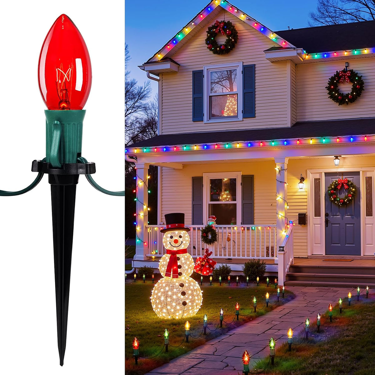 Christmas Pathway Lights Outdoor,25.7 Ft C9 Lights with 20 Multicolor Bulbs