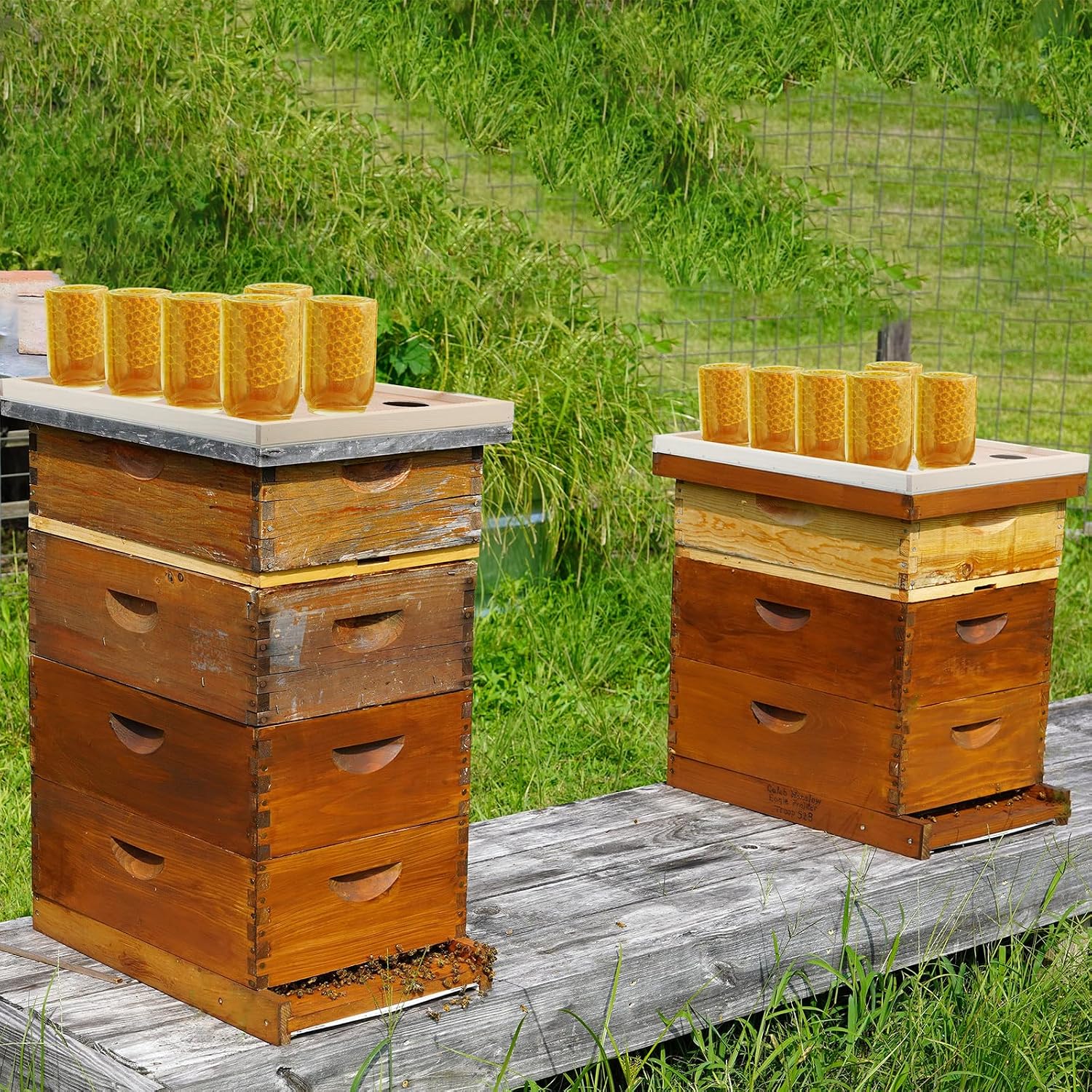 2 Pack Mason Jar Bee Hive 10 Frame Honey Jar Hive Storing with 12 Holes, Honey Extraction System Beehive Inner Cover