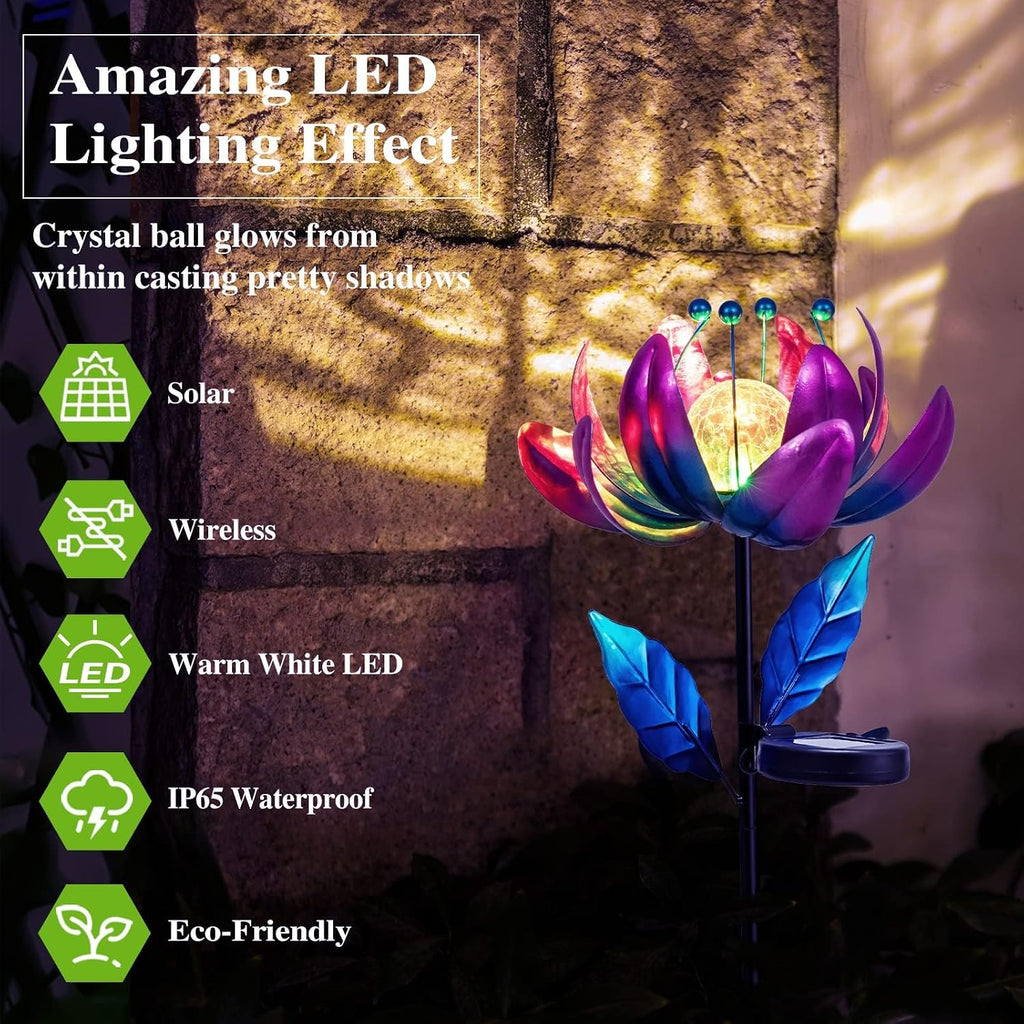 Outdoor Garden Decor Solar Spinners Lights - Metal Wind Spinner Solar Lights for Yard, Patio, Garden Lawn Oranments