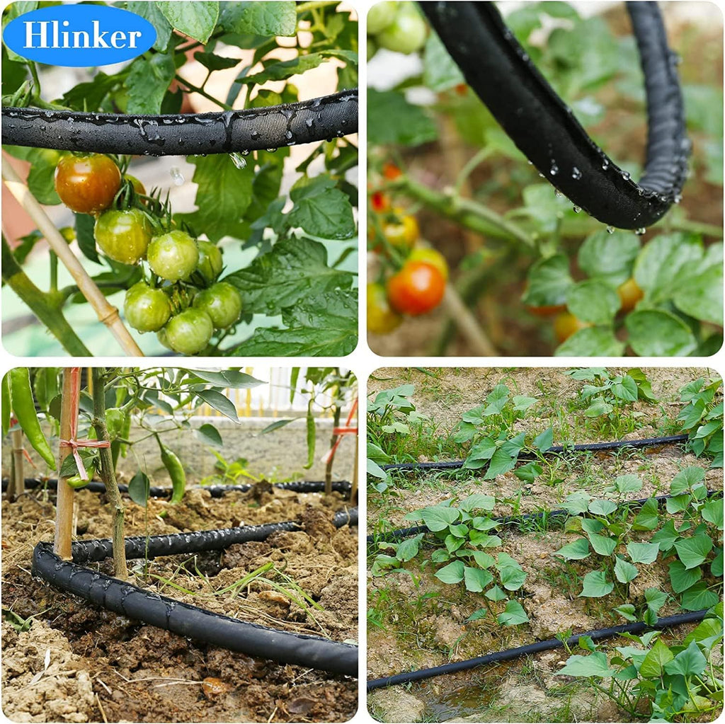 Hlinker 2026 Flat Soaker Hose 200 ft (50ft 4Packs) with Stake for Garden, Linkable Drip Hose Diy Automates Garden