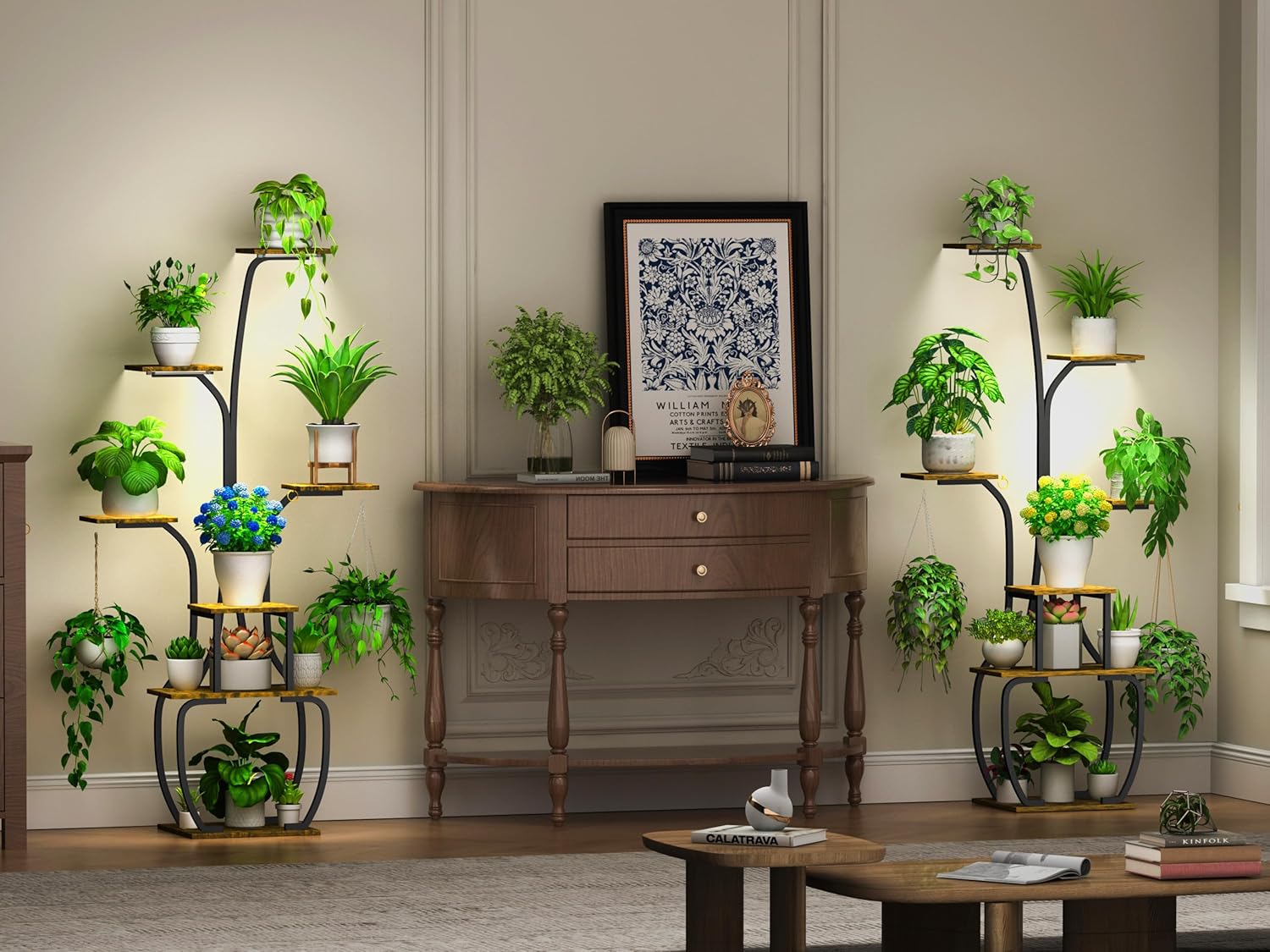 Plant Stand Indoor with Grow Lights, 7 Tiered 55" Tall Plant Shelf, Heavy Duty Metal Corner Flower Pot Holder Rack