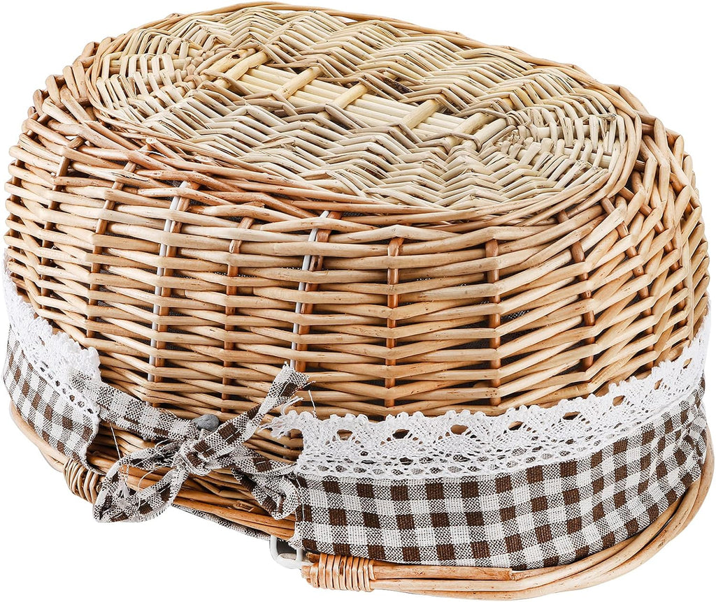 Peohud Wicker Picnic Basket with Double Folding Handles, Empty Baskets for Gifts, Woven Easter Basket, Willow Picnic