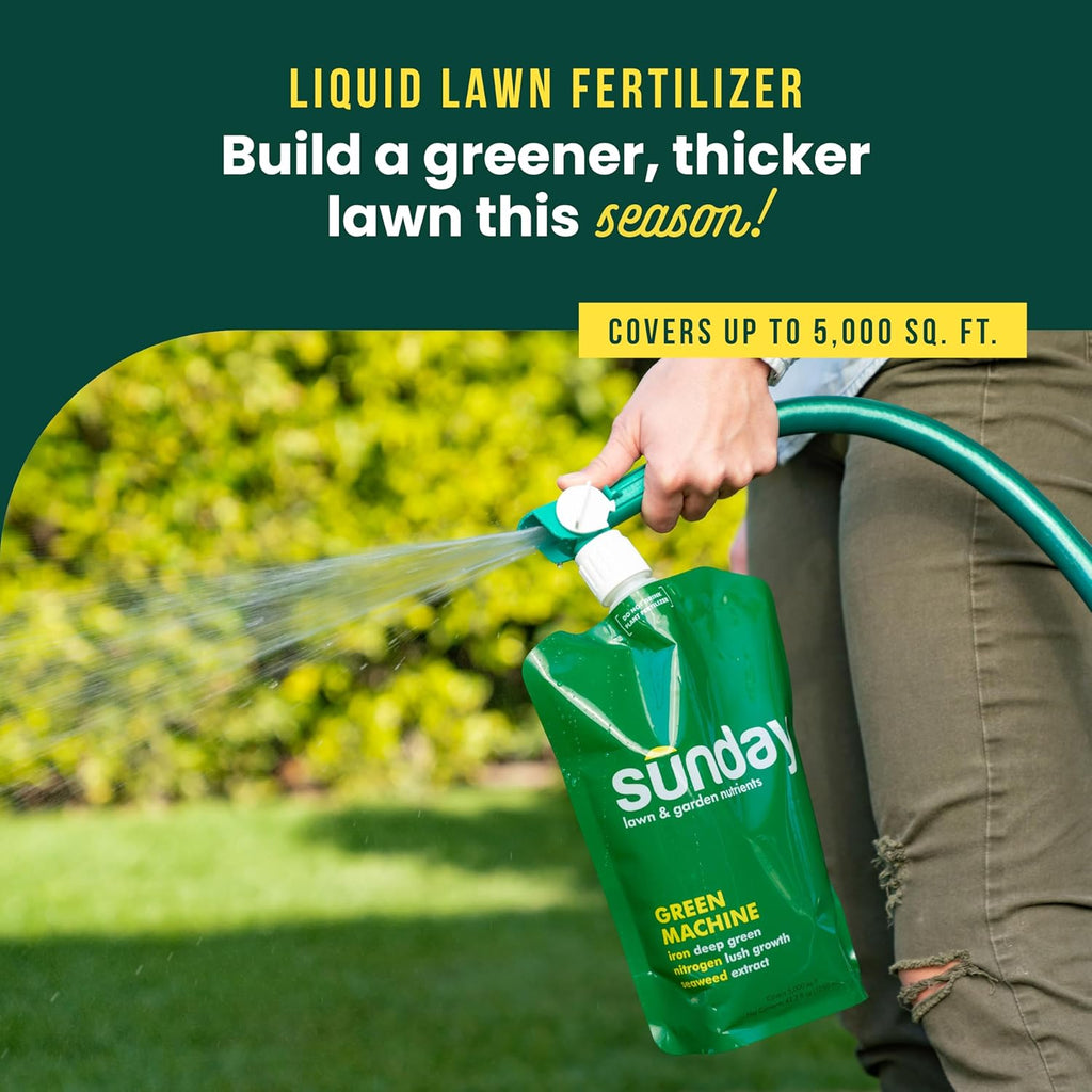 Sunday Green Machine Liquid Lawn Fertilizer, 2 Pack, Covers 10,000 Sq Ft | Nitrogen, Seaweed, Iron & Potassium in a