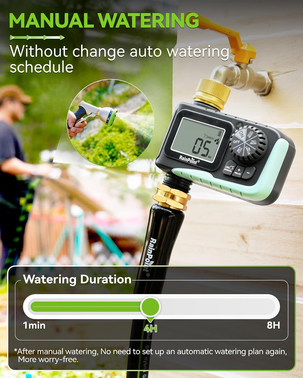 RAINPOINT Sprinkler Timer with Brass Swivel | Programmable Water Timer for Garden Hose with Rain Delay/Manual Watering