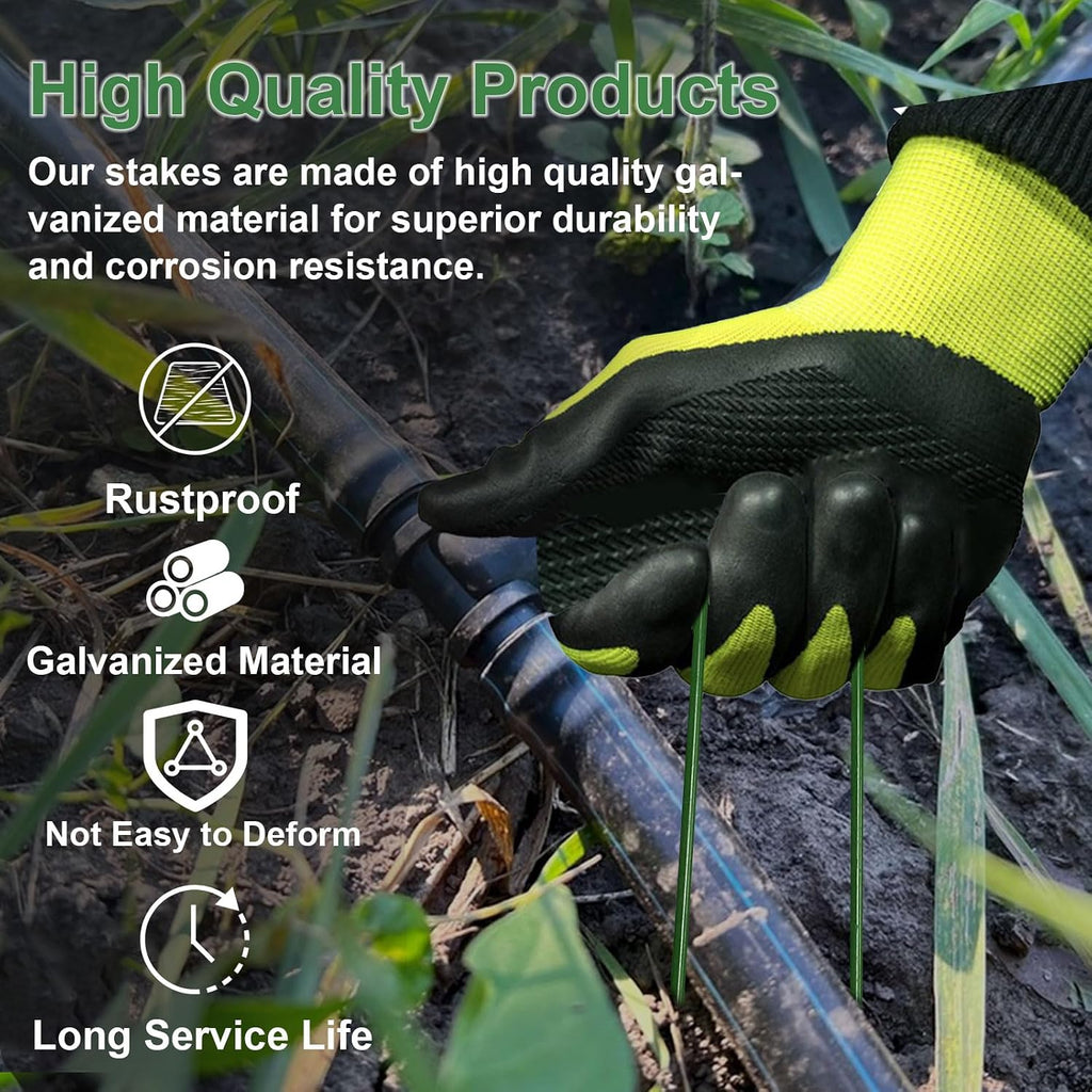 6 Inch Garden Stakes Galvanized Landscape Staples Green U-Type Turf Staples for Artificial Grass Rust Proof Sod Pins