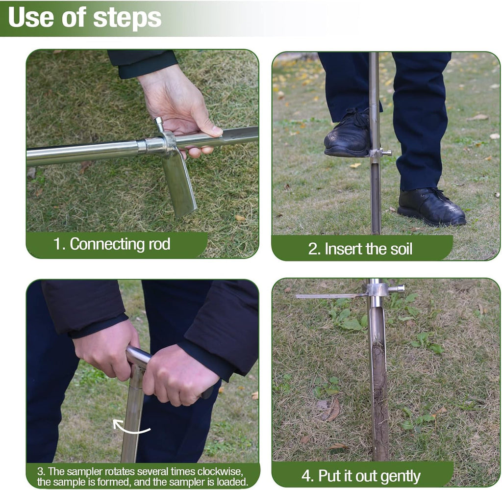 36" Soil Probe, Stainless Steel Soil Sampler Probe with Foot Pedal and Reusable Sample Bags, Soil Test Kits for Lawn