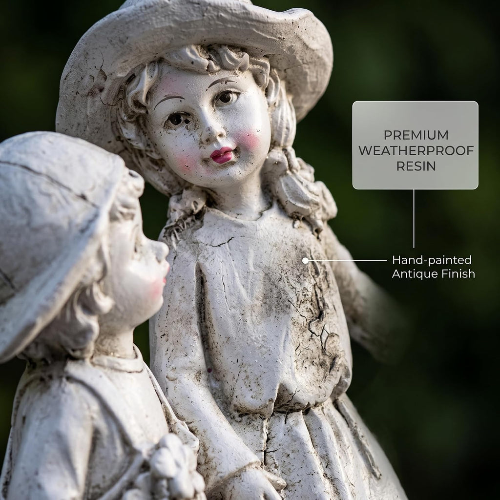 Garden Statues Three Children Figurine Vintage Family Sculpture White Distressed Resin Outdoor and Indoor Garden