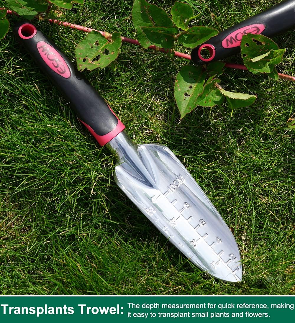 Garden Tool Set 3 Pc, Cast-Aluminum Heavy Duty - Trowel, Rake, Red | Non-slip rubber handle, ergonomic. Rustproof