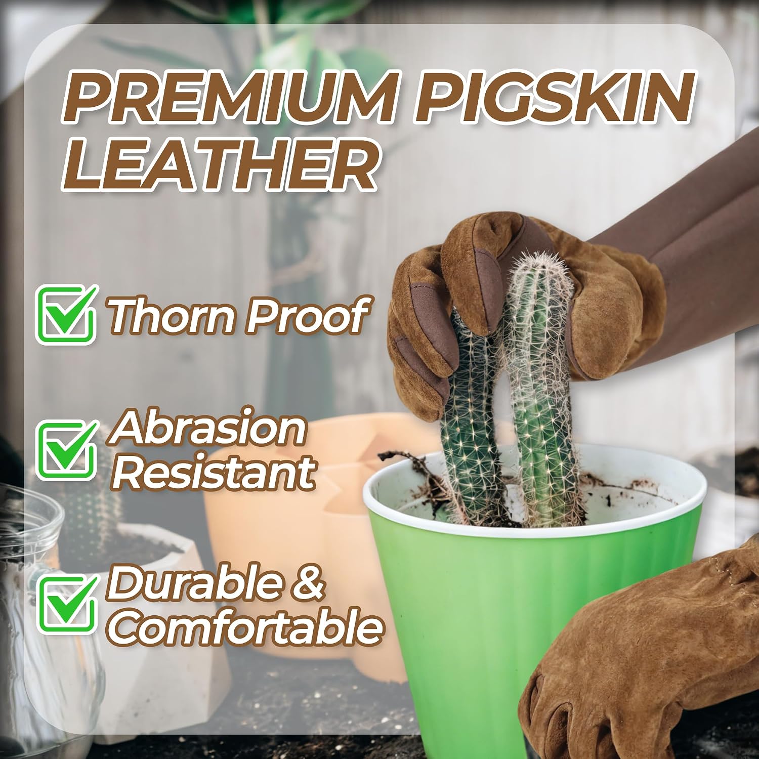 HANDLANDY HLDD Long Gardening Gloves for Women Men - Leather Rose Pruning Gloves Thorn Proof - Breathable Working Glove