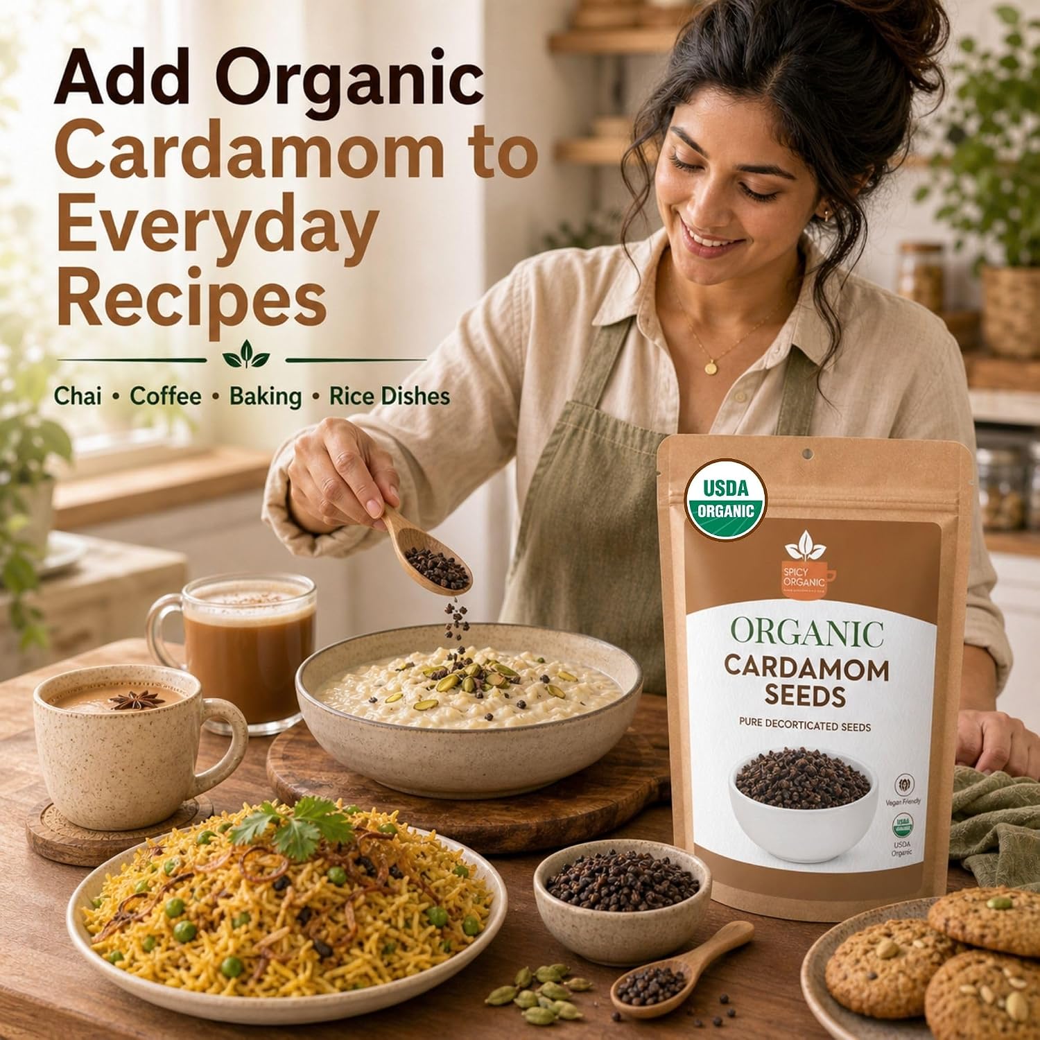 SPICY ORGANIC Premium Decorticated Organic Cardamom Seeds – 100% USDA Organic - Perfect for enhancing the taste of a