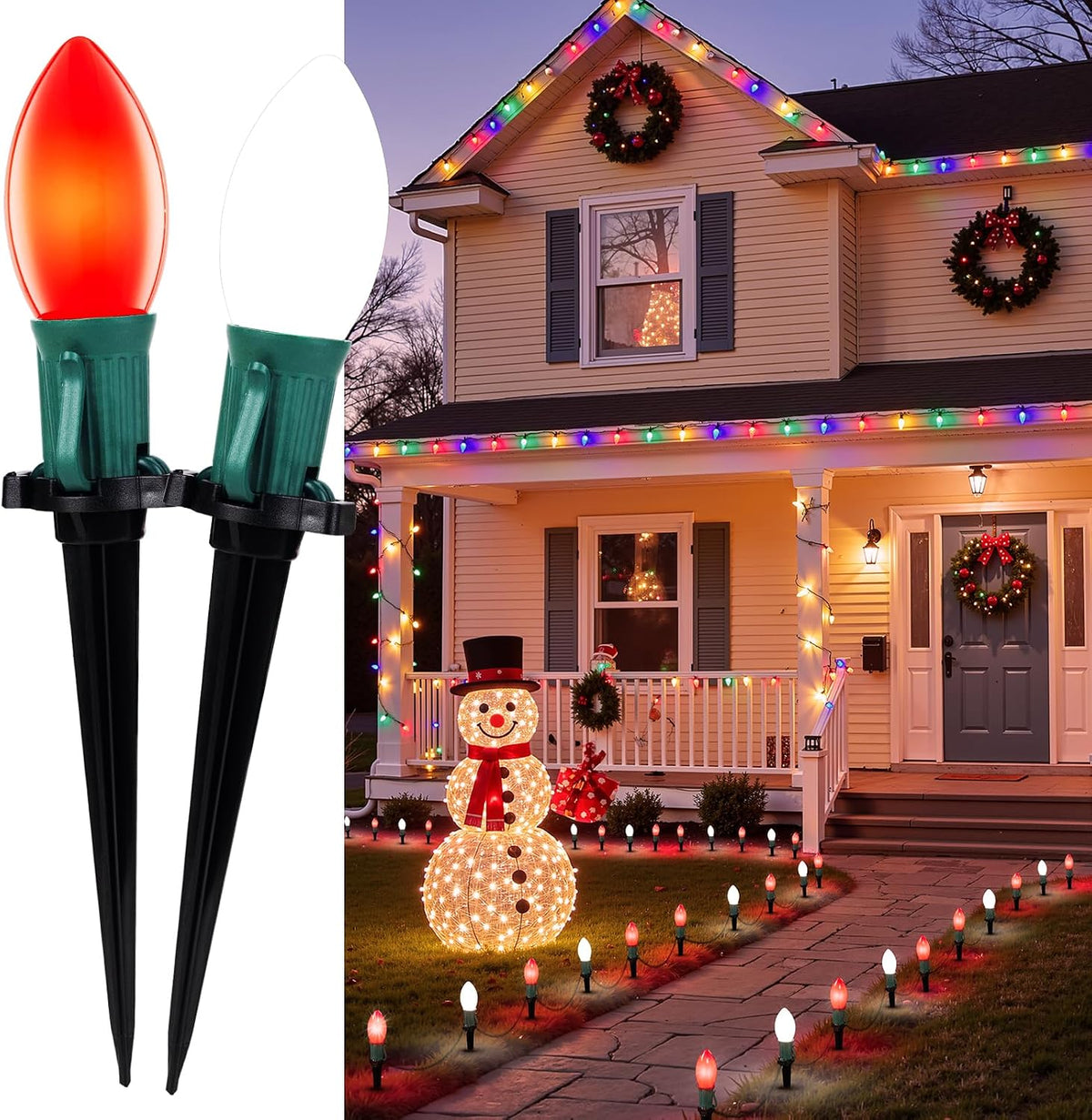 Christmas Pathway Lights Outdoor,51.4 Ft Lights with 40 Red and White Bulbs