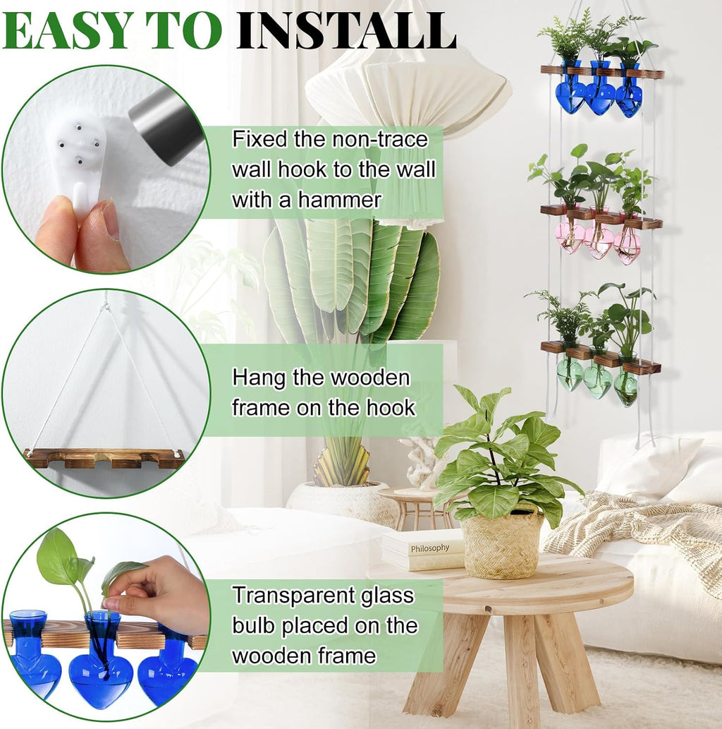 Leinuosen Wall Hanging Plant Propagation Stations Mother Gifts for Her Plant Lovers 3 Tiered 9 Heart Shaped Glass Vases