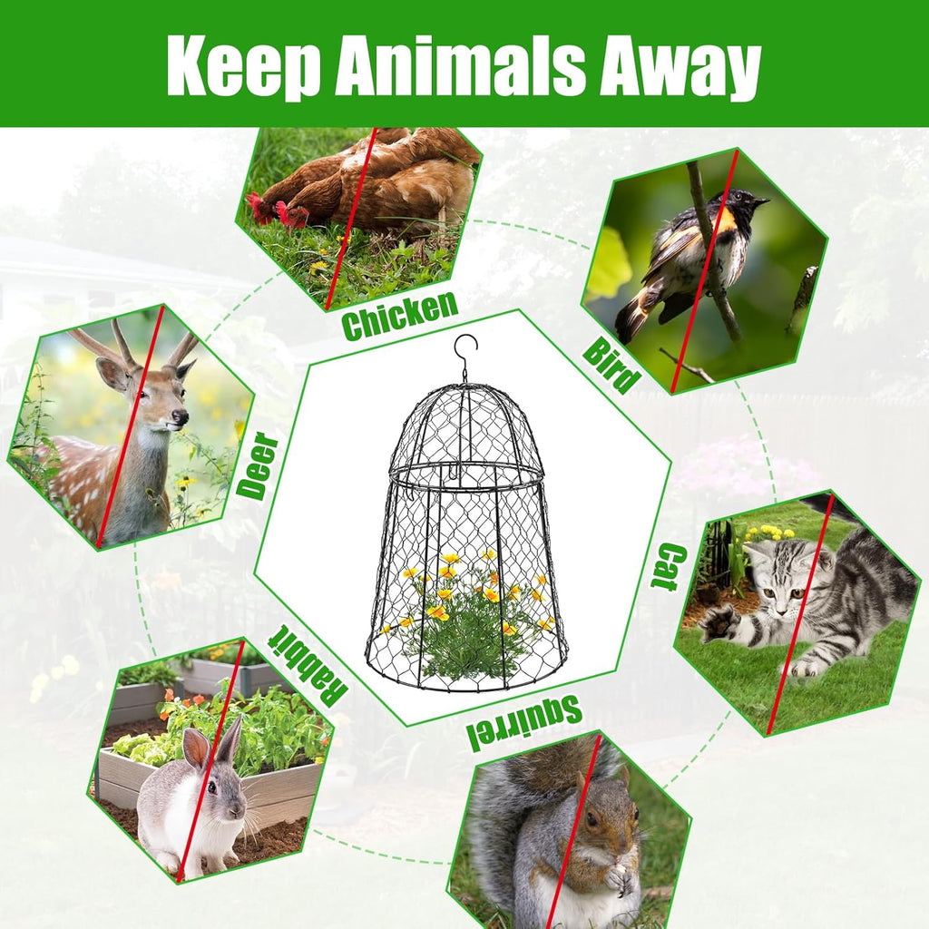 6 Pack Garden Cloches for Plants, Sturdy Chicken Wire Cloches Plant Cover | Includes 6 Ground Stakes, Large Wire Cage