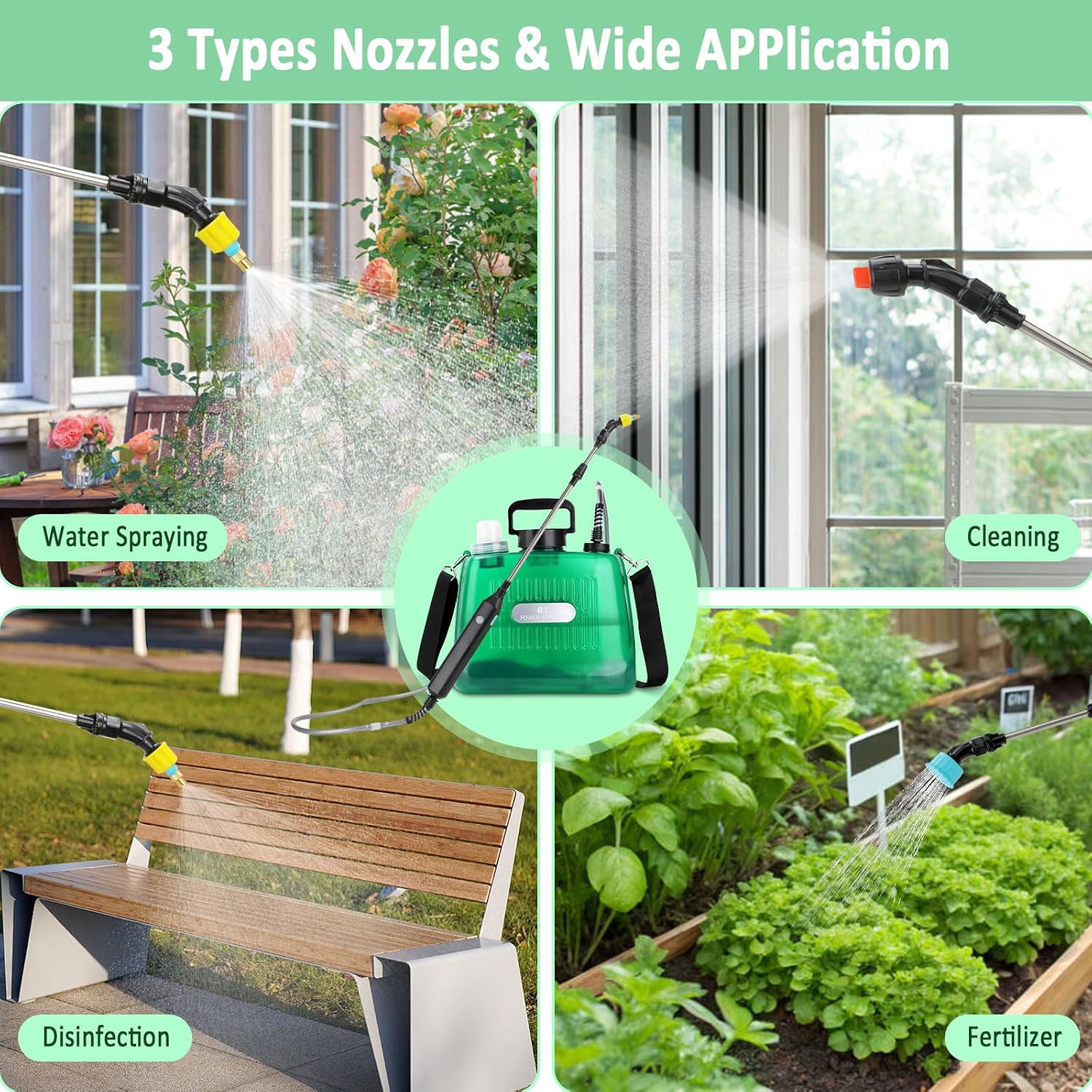 Battery Powered Sprayer, 2 Gallon Electric Sprayers in Lawn and Garden Sprayer Pump Sprayer Outdoor Battery Operated