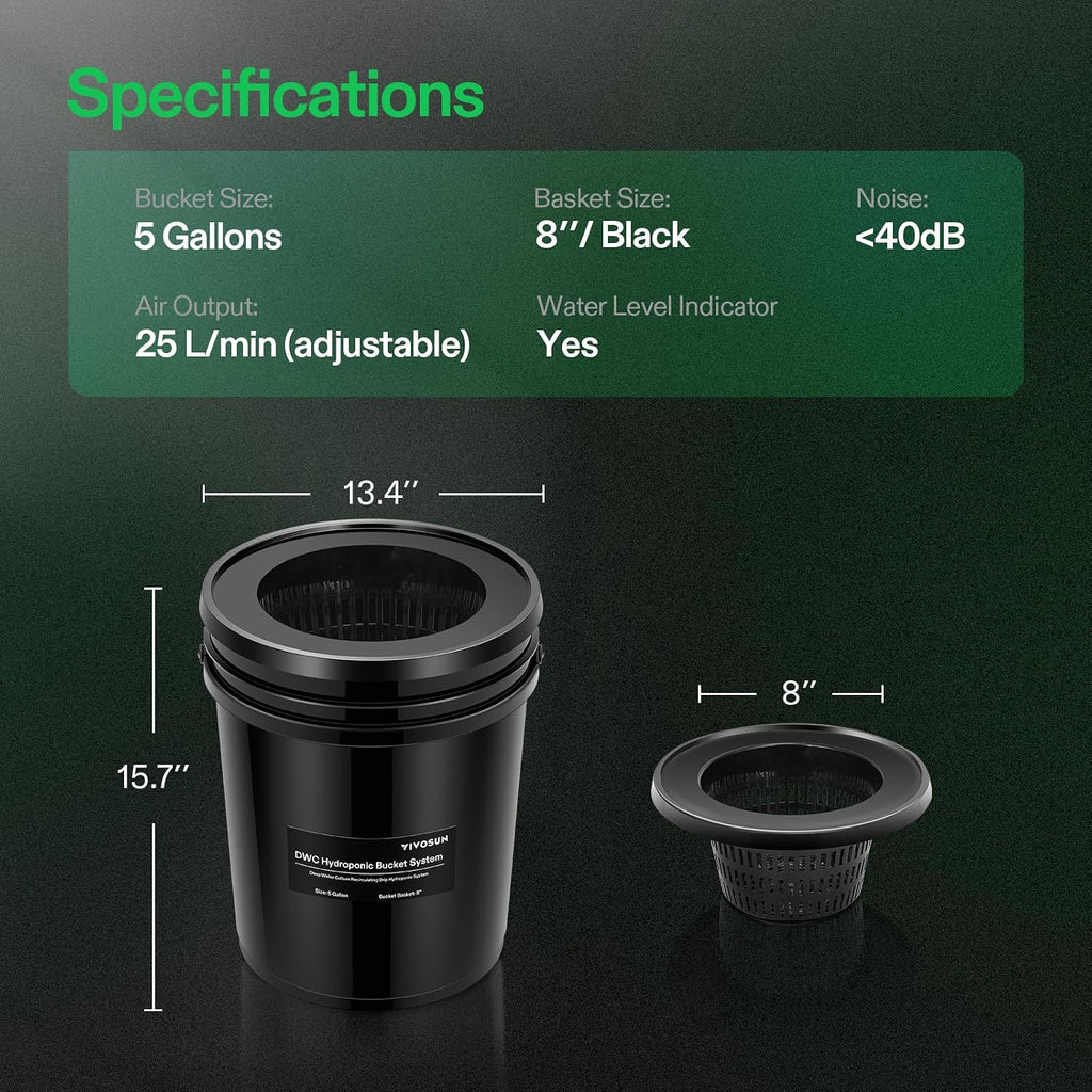 VIVOSUN DWC Hydroponics Grow System with Top Drip Kit 4 Buckets | 5-Gallon Deep Water Culture, Recirculating Drip