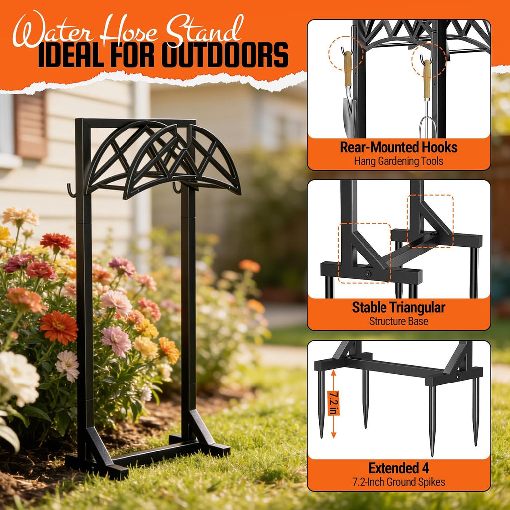 Garden Hose Reel, Heavy Duty Water Hose Holder for Outside | Freestanding Metal Hose Stand Holds Up to 150 FT, Outdoor