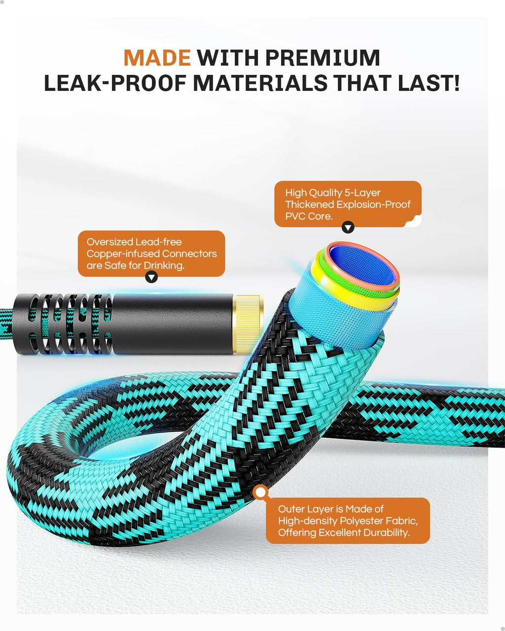 50 FT Garden Hose - Ultra-Strong 3750D, Flexible Water Hose, Lightweight Non-Expanding hose with 10 Function Sprayer