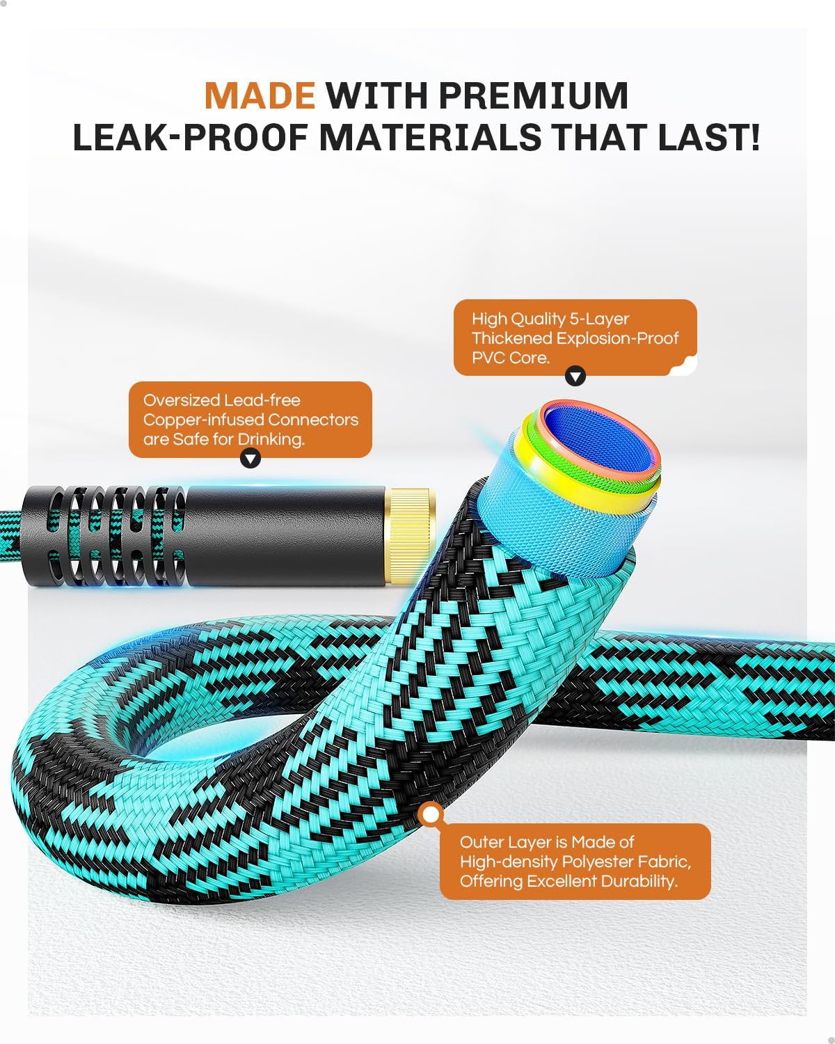 50 FT Garden Hose - Flexible Water Hose, Lightweight Non-Expanding hose, Leak proof, Pressure Resistant for Yard