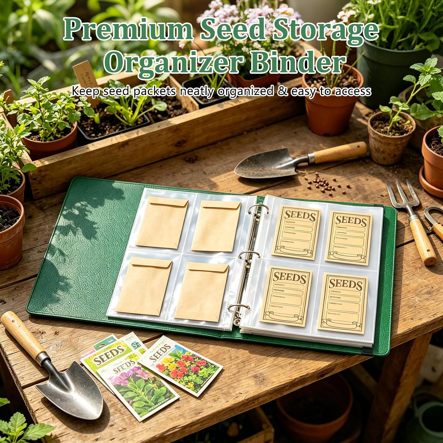 Seed Storage Binder Organizer for 200 Seed Packets 50 Sheets | Includes 50 Reusable Seed Envelopes and 50 Sheet