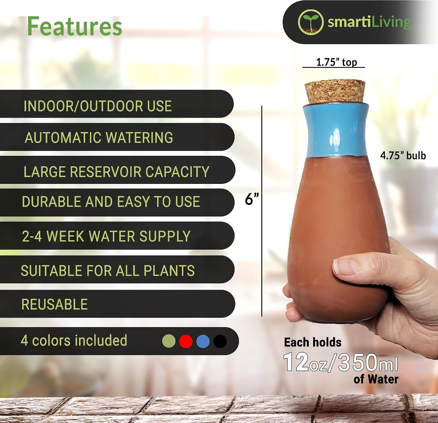 Ollas (Set of 4) | 12oz Terracotta Plant Watering Globes - Self Watering Planter Insert - Automatic Plant Watering