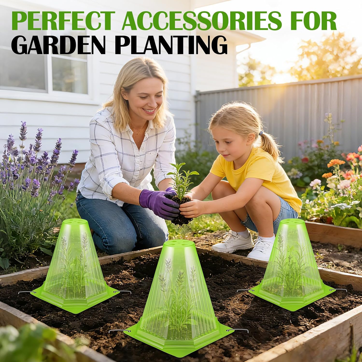 40PCS Garden Cloches for Plants with 80PCS Ground Stakes,Reusable Plant Bell Cover,Plastic Small Plant Seedling