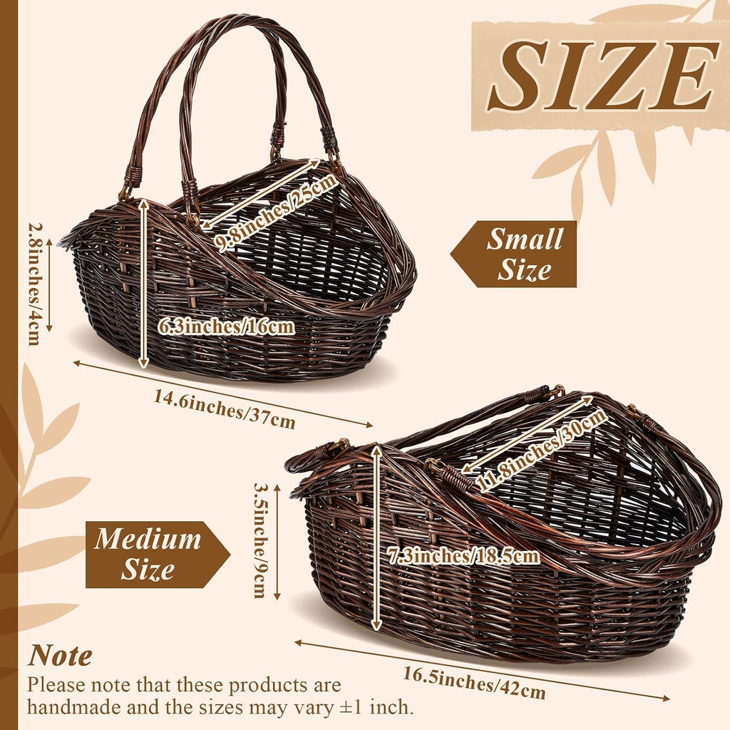 2 Pcs Wicker Basket Set - Harvest Baskets for Gathering, Foraging, Garden Trug, Easter, Flowers, Fruit, Storage &