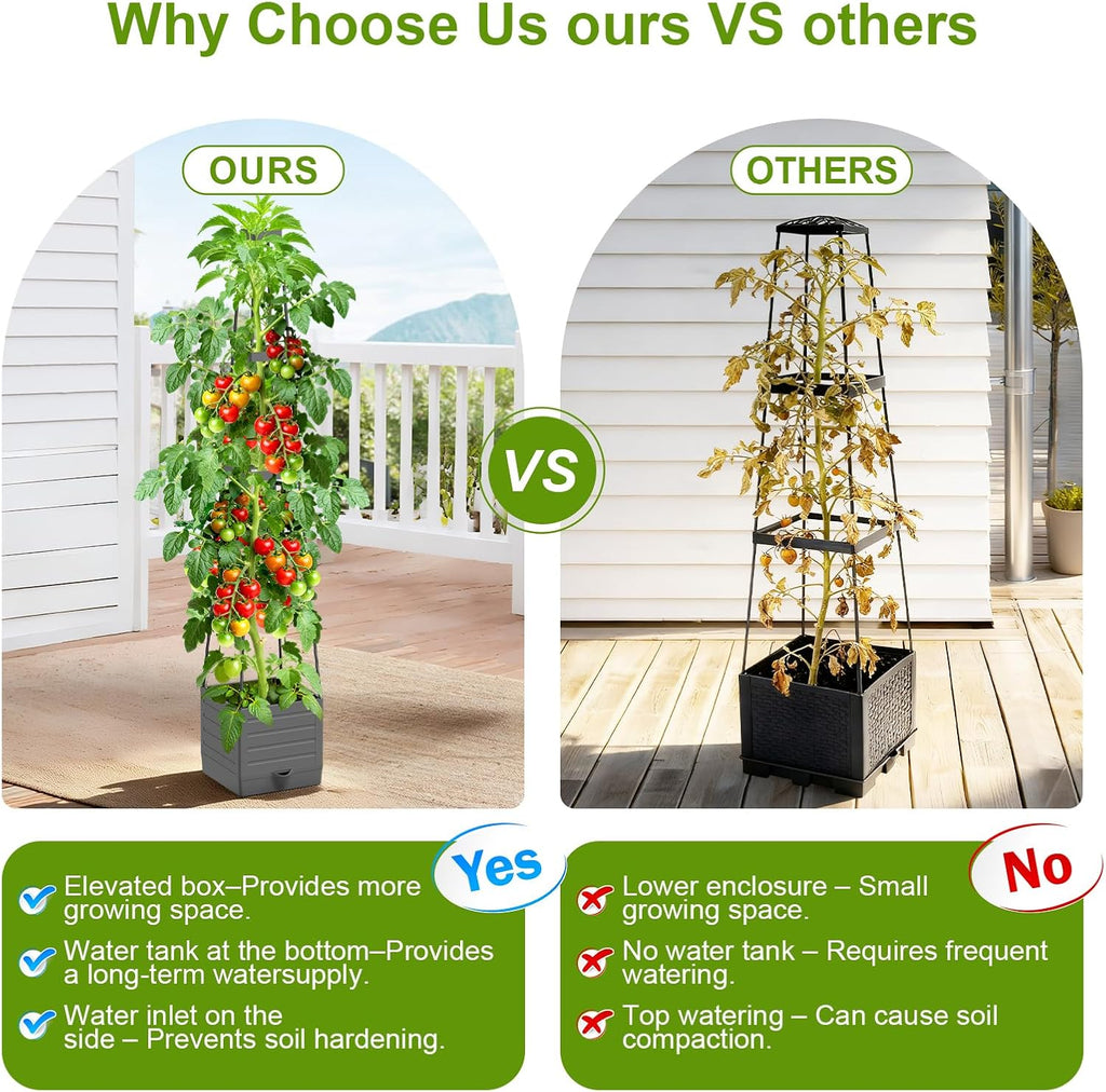 2 Pack Raised Garden Bed Tomato Planter with Trellis, 57" Tomato Cage Plant Support Planters, Self-Watering Planter for