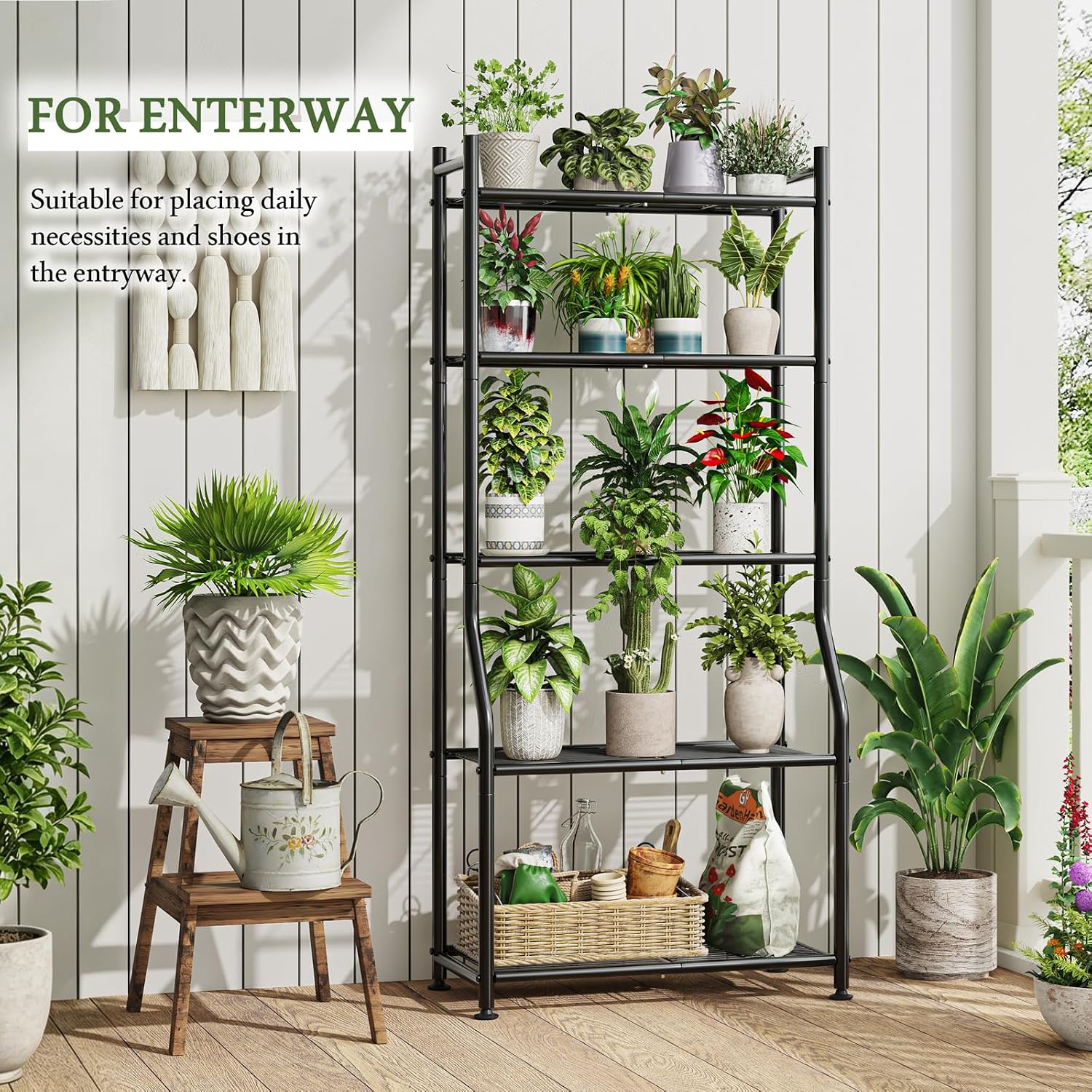 Ekisemio 5-Tier Metal Plant Stand, Heavy Duty Indoor Outdoor Flower Shelf for Multiple Pots, 63.5" Tall Vertical Plant