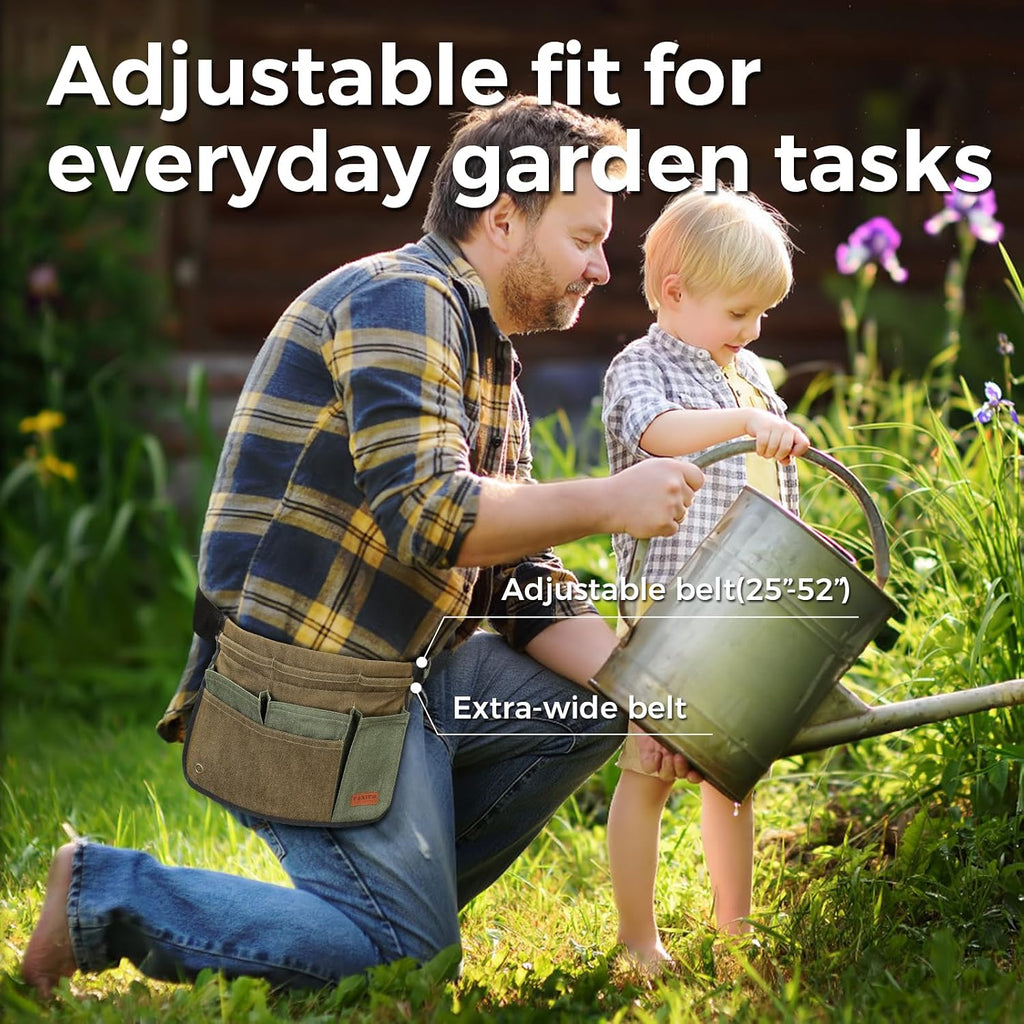 Garden Tool Belt for Women & Men, Wide Denim Garden Apron with 5 Pockets, Adjustable Utility Tool Pouch for Gardening