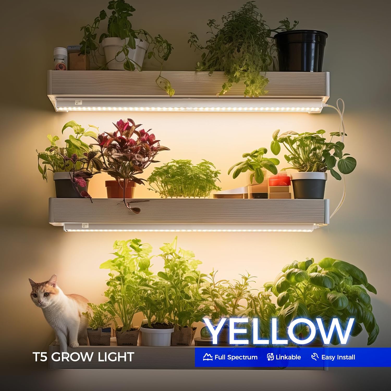 Barrina T5 Grow Lights, Yellow, 2ft 40W (4 x 10W), Full Spectrum, 4 Packs | Plant Lights for Indoor Plants, Greenhouse