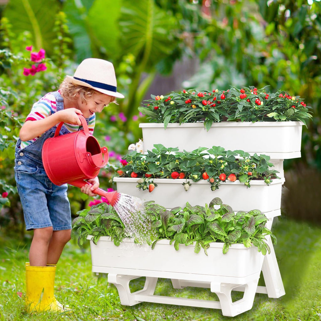 Planters for Outdoor Plants 3 Tiers Vertical Raised Garden Bed Freestanding Elevated Planter with Planter Tray for
