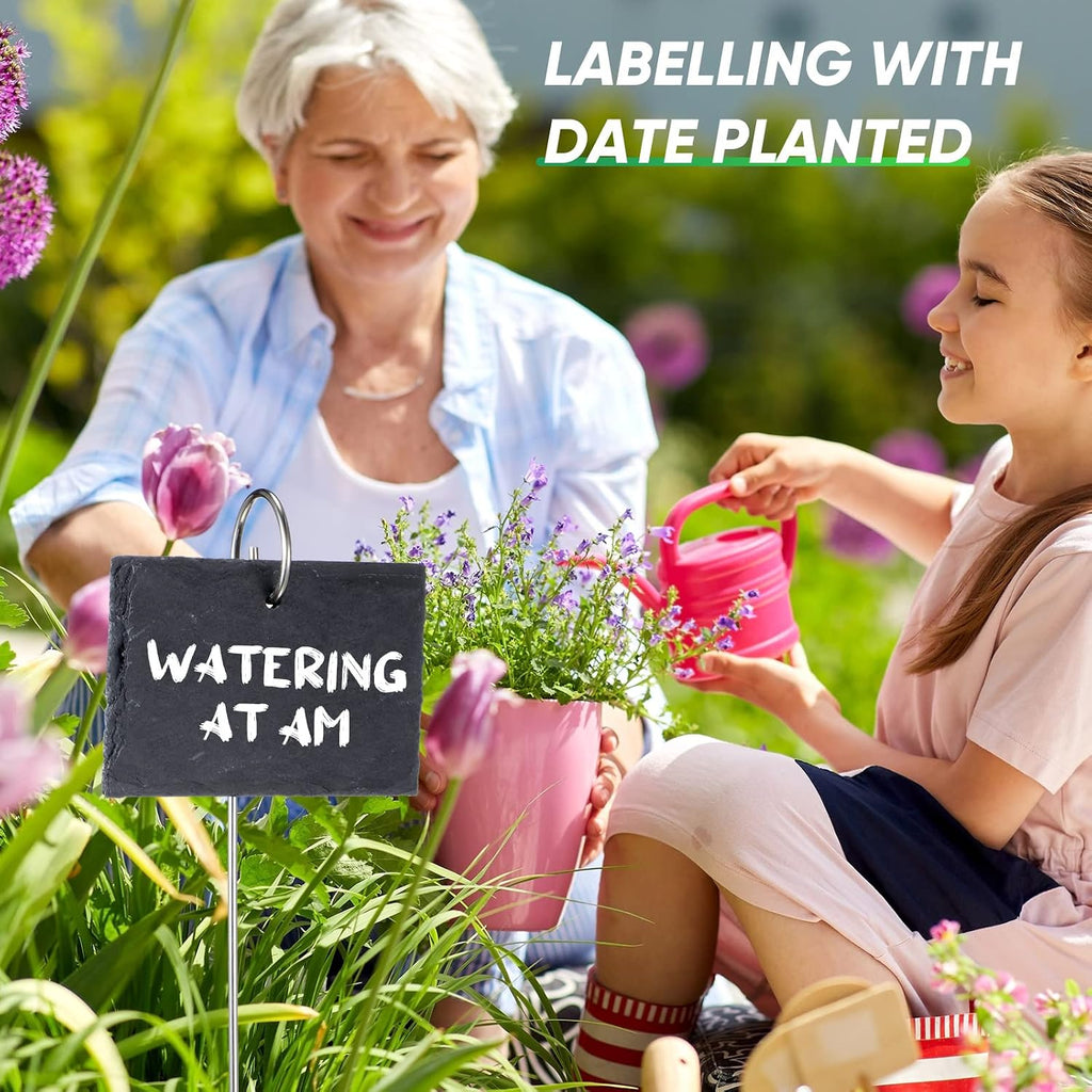 24 Sets Plant Labels, Reusable Slate Plant Markers Natural Weatherproof Garden Signs Waterproof Hanging Slate Planter