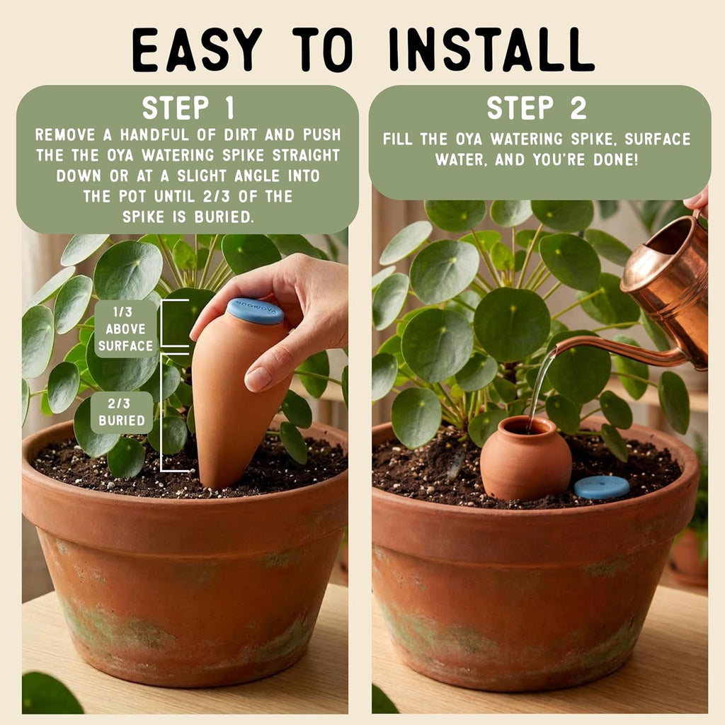 2-Pack 16 oz Terracotta Pot | Self Watering Spikes for Indoor Plant Pots | Plant Watering Devices with Slow-Release