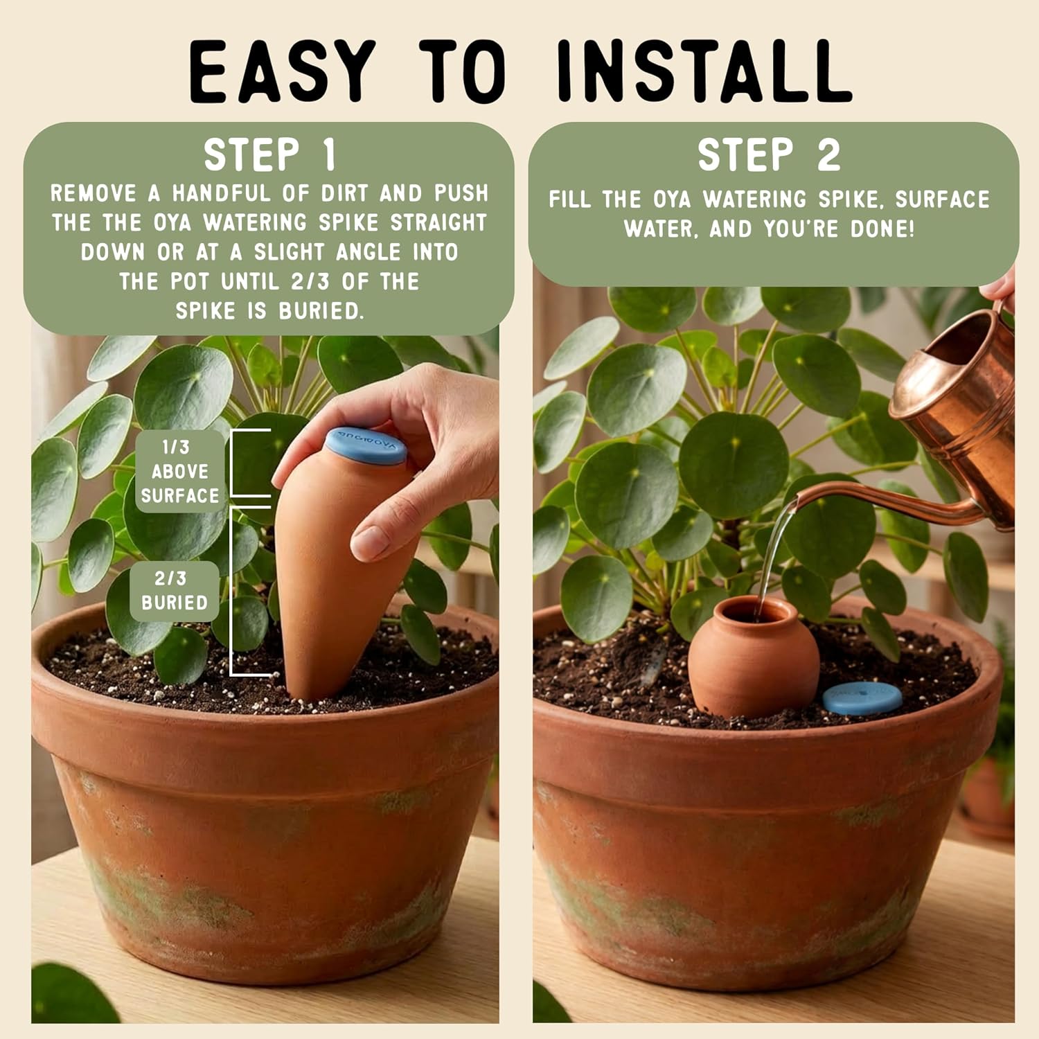 2-Pack 16 oz Terracotta Pot | Self Watering Spikes for Indoor Plant Pots | Plant Watering Devices with Slow-Release