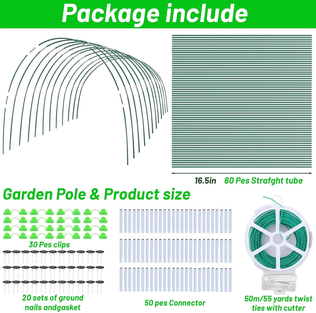 161 PCS Greenhouse Hoops Kit 7 FT Garden Tunnel Hoops for Raised Beds | DIY Grow Tunnel Frame, Garden Netting Support